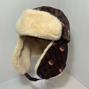 Happy Nocnoc Faux Fur Trapper Hat – Brown Cartoon Print – Size 58cm